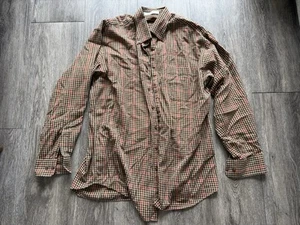 VINTAGE Orvis Shirt Mens Brown Large Black Red Checkered Plaid Long Sleeved - Picture 1 of 7