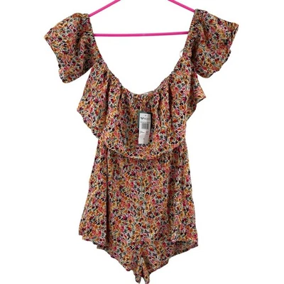 ROXY Romper Size Medium NWT Floral Off the Shoulder Another Day Printed Beach - Image 1 of 4