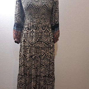 Angie Maeve Tiled Amethyst Smocked Button Up Bodice Boho Dress - Picture 1 of 6