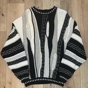 Vintage 90s St. Croix 3D Knit Sweater Black Gray White Size Large Made In USA - Picture 1 of 5