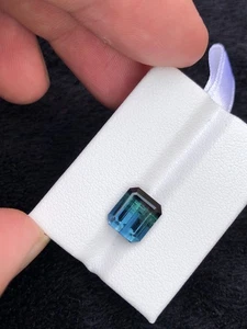 Bi-Color Blue Tourmaline Gemstone: Emerald Cut, 3.4 Carats - Picture 1 of 7