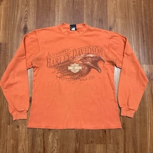 Harley-Davidson Motorcycles Long Sleeve Thermal Shirt Mens Size M Orange - Picture 1 of 8