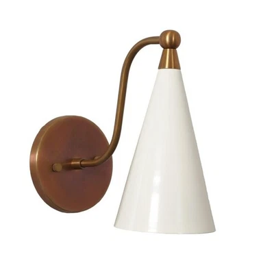 Aplique de latón estilo mediados de siglo con pantalla crema de luz única lámpara de pared de latón Foto 1 de 4