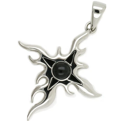 Tribal Sonne Ketten Anhänger Silber mit Stein Schwarz Rot Türkis Edelstahl Massi - Bild 1 von 3