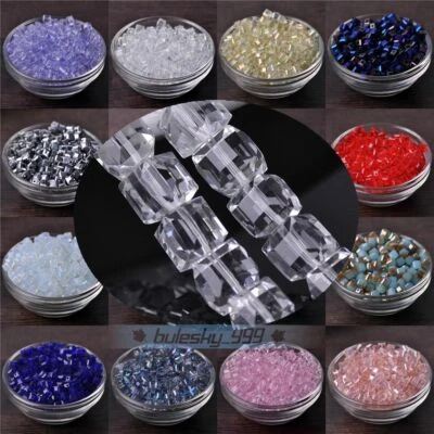 Cube Faceted Crystal Glass Loose Spacer Beads Lot 3mm 4mm 6mm 8mm 10mm 14mm - Image 1 of 4