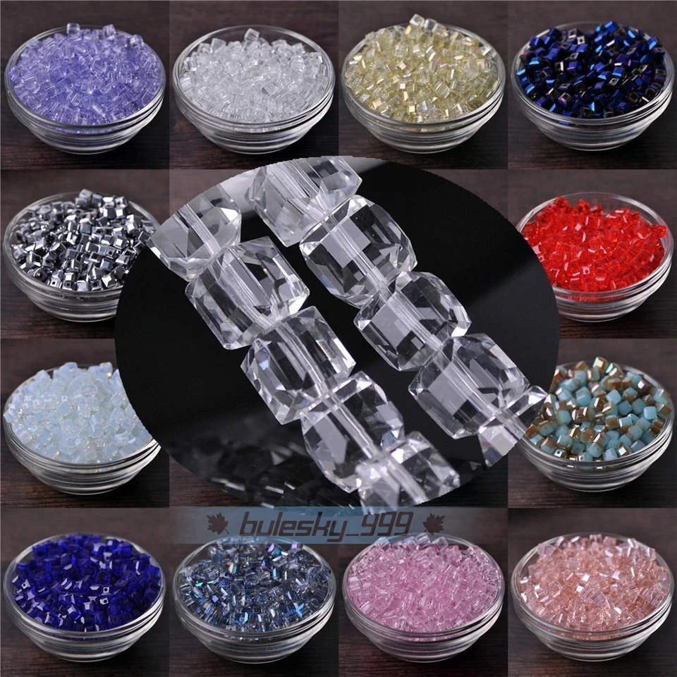Cube Faceted Crystal Glass Loose Spacer Beads Lot 3mm 4mm 6mm 8mm 10mm 14mm - Image 1 of 4