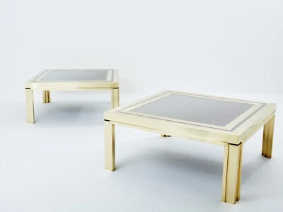 Giacomo Sinopoli拉丝黄铜不锈钢茶几1970年代 — 第 1/4 张图片