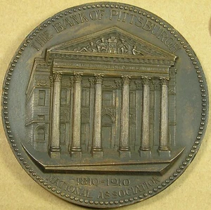 1910 Bank of Pittsburgh 100th Anniversary Huge Bronze Medal, 77 mm 212 grams - Bild 1 von 5