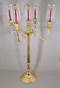 Candelabra Brass 5-light +5 Clear Glass Shades 24"Wide 41.5"Tall - Picture 1 of 5