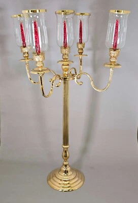 Candelabra Brass 5-light +5 Clear Glass Shades  24"Wide  41.5"Tall - Image 1 of 4
