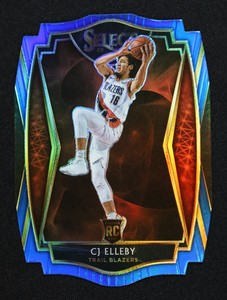 2020-21 Panini Select CJ Elleby Premier Blue Prizm Die-Cut #198 Trail Blazers RC