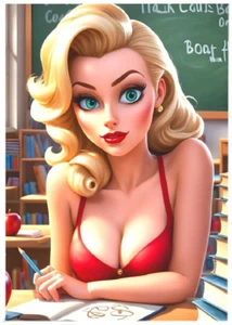 HOT FOR TEACHER PINUP * Custom ACEO * Novelty * CARTOON DIVA * Art Card * ATC - Picture 1 of 2