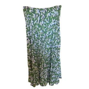SCOOP Pleated Midi Skirt Abstract Leaf Print Green Blue Flowy Summer M - Picture 1 of 6