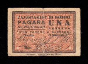 F.C. BARBENS (LÉRIDA) , 1 PESETA , MBC- , SUCIO . - Imagen 1 de 2