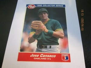 JOSE CANSECO A'S 1992 POST CEREAL COLLECTOR SERIES CARD #25