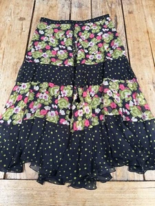 Exquisite MAXMARA Pure Silk Chiffon Grey, Green & Pink Polka Dot Floral SKIRT 8 - Picture 1 of 5