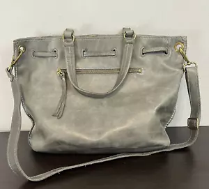 Vintage ROOTS Canada grau Leder Umhängetasche Ledertasche Kordelzug Closu - Bild 1 von 13