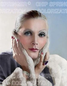 GRETA GARBO IN FUR LINED COAT BEAUTIFUL COLOR PHOTO BY CHIP SPRINGER - Picture 1 of 1