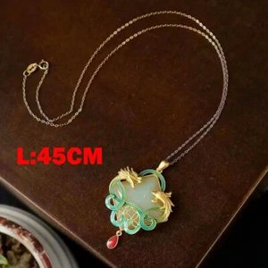 Jade Dragon Phoenix Shape Pendant Jewelry 18K Gold Plated Necklace 45CM Gift NEW - Picture 1 of 7
