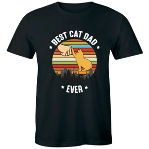 Best Cat Dad Ever Vintage Men's T-Shirt Father's Day Gift Tee Pet Lover Shirt - Picture 1 of 1