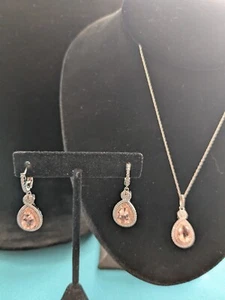 Diamonique Simulated Morganite & CZ 925 Sterling Silver Necklace & Earrings - Picture 1 of 6