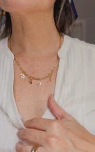 Woman Gold stainless steel letter, Handmade Paper Clip necklace-Love- 20’inch - Picture 1 of 15