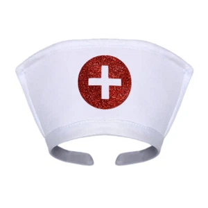 White Nurse Hat Headband with Cross - Halloween Cosplay Costume Party Dress Up - Picture 1 of 1