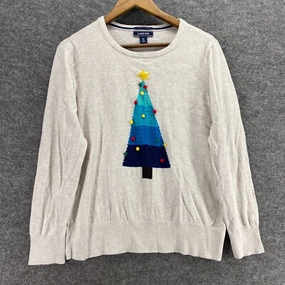 Suéter Pullover Lands' End Niños XL Beige Estampado Árbol de Navidad Tejido Manga Larga Foto 1 de 4