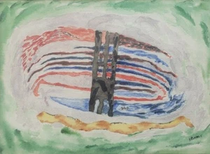 1971 Original & Vintage Signed H. Burr Abstract Art Framed Painting - Picture 1 of 6