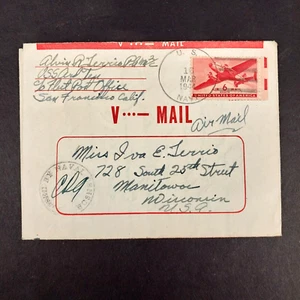 WWII 1944 Victory V-Mail Envelope/Letter Combo Posted w/ 6-Cent Stamp - Picture 1 of 3