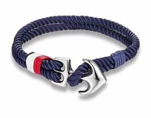maritimes Armband , Anker Edelstahl, geflochtenes Tau blau, rot weiss abgesetzt - Bild 1 von 1