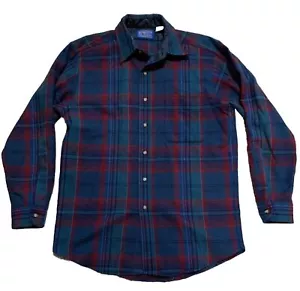 Vintage Pendleton USA 100% Wool Green Red Plaid Mens Medium Shirt Button Up - Picture 1 of 10