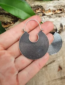 Large Brass Bohemian Gypsy Hoops Tribal Spiral Silver Handmade Hoop Earrings - Picture 1 of 3