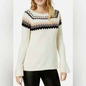 Kensie Women's Knit Fair Isle Pullover Bell Sleeve Sweater, Size XL - Picture 1 of 7