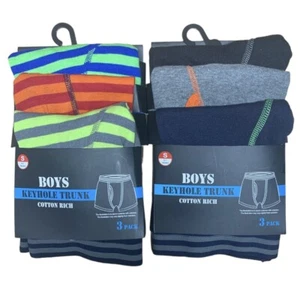 3 PACK BOYS TRUNKS Striped/Plain Stretch Boxer Shorts Briefs underwear 6-13 year - Picture 1 of 8