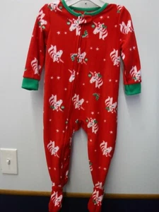 PIGIAMA PIGIAMA BAMBINA 18 MESI CARTER'S ROSSO UNICORNO NATALE ZIP NUOVO #19511 - Foto 1 di 2