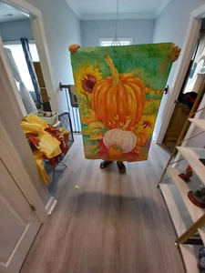 SIEBDRUCK HERBST KÜRBISSE & SONNENBLUMEN Fahne 28" x 39 1/2" DOPPELSEITIG - Bild 1 von 1