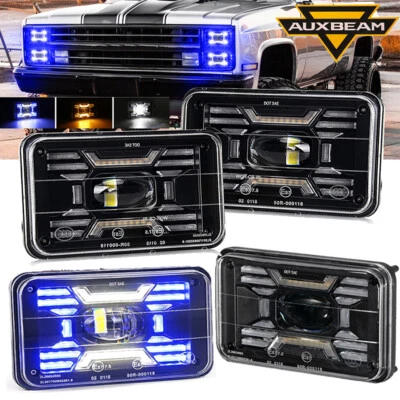 4x6"INCH LED Headlights Blue/White DRL For 1980-1988 Oldsmobile Cutlass Ciera H4 - Image 1 of 4