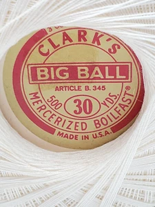Vintage 2 Big Ball Clark's 3 Cord Crochet Thread #30 in Off White - Picture 1 of 4