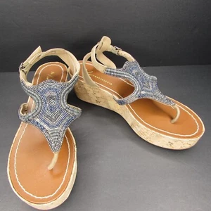 Sandalias Anthropologie EE. UU. 7,5 Cuentas Corcho Plataforma Cuña Tanga 38 - Imagen 1 de 10