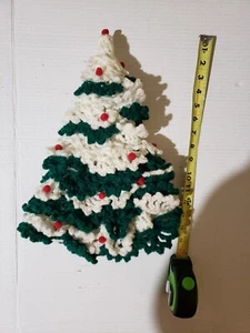 Crochet Christmas Tree, Green & White with Red Decorations - Picture 1 of 5