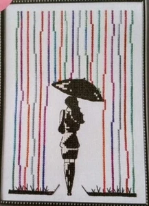 Cross Stitch "CURRENT MOOD" pattern ~ rain, umbrella, lady - Imagen 1 de 1