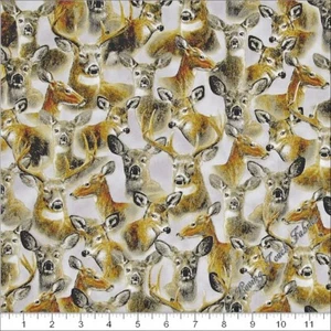 QT KEVIN DANIER "IN THE WOODS" 26046K DEER HEADS FABRIC ( SIZE 1/2 YD OR YARD) - Picture 1 of 1