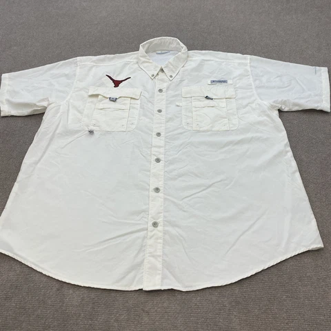 Texas Longhorns Columbia PFG Fishing Shirt Mens Large White College Logo Cover