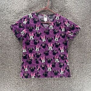 Minnie Mouse Shirt Womens Extra Small Purple Scrub Top Medical Nurse Logo Work