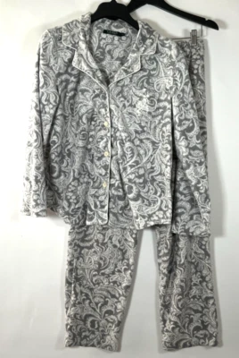 Lauren Ralph Lauren Fleece Pajamas Medium Gray Paisley Monogram Cozy Cottage - Image 1 of 4