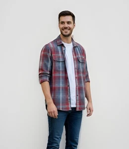 Eddie Bauer Travex Flanell Langarm Hemd mit Knopfleiste Herren T XL rot blau kariert - Bild 1 von 9