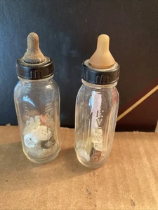 Vintage Evenflo Glass Baby Bottles With Rubber Nipples Filled With Buttons - Picture 1 of 9