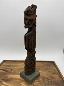 Vtg Hand Carved Wood Tiki Totem 12" Figurine Hawaii Sculpture Polynesian Statue - Picture 1 of 10