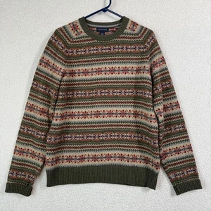 Suéter Lands End Para Hombres Medio Verde Fair Isle Mezcla de Lana Pullover Cuello Redondo Cálido - Imagen 1 de 7